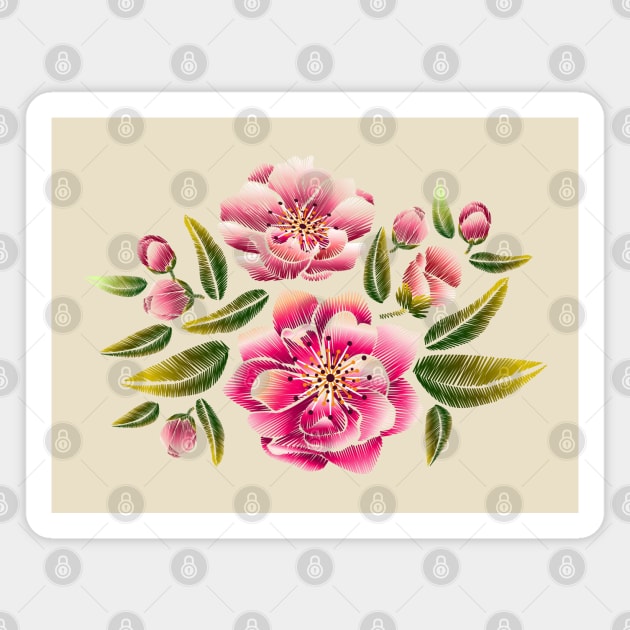 embroidery cherry blossom flower Magnet by Mako Design 